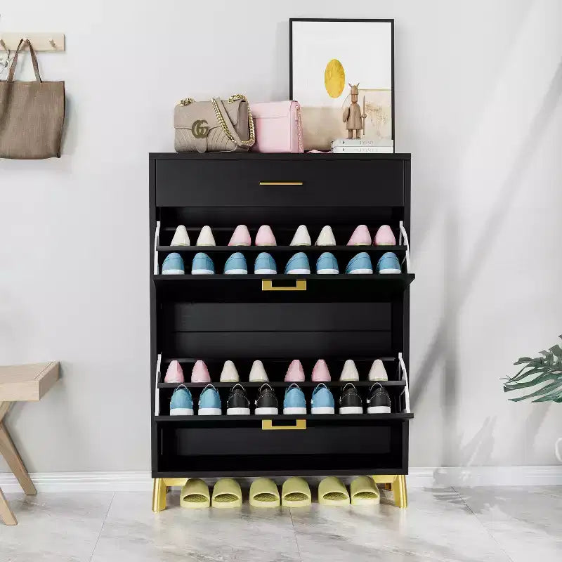 Meuble à chaussures autoportant dissimulé TUYOHW avec 2 tiroirs basculants, meuble à chaussures multicolore, organisateur de chaussures polyvalent pour entrée, couloir