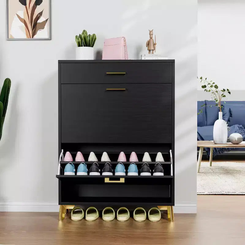 Meuble à chaussures autoportant dissimulé TUYOHW avec 2 tiroirs basculants, meuble à chaussures multicolore, organisateur de chaussures polyvalent pour entrée, couloir