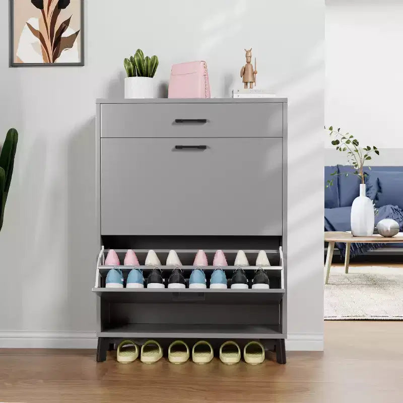 Meuble à chaussures autoportant dissimulé TUYOHW avec 2 tiroirs basculants, meuble à chaussures multicolore, organisateur de chaussures polyvalent pour entrée, couloir