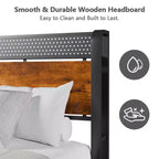 Cadre de lit plateforme double avec tête de lit de rangement, lumières LED, station de recharge, style industriel, bois et métal, robuste, sans sommier, pour enfants, dortoir, USB