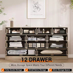 Commode en bois pour chambre à coucher avec 12 tiroirs en rotin, commode large de 61 pouces pour salon, commode de rangement en bois, meuble TV moderne