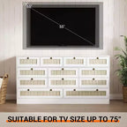 Commode en bois pour chambre à coucher avec 12 tiroirs en rotin, commode large de 61 pouces pour salon, commode de rangement en bois, meuble TV moderne