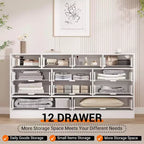 Commode en bois pour chambre à coucher avec 12 tiroirs en rotin, commode large de 61 pouces pour salon, commode de rangement en bois, meuble TV moderne