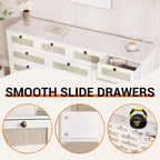 Commode en bois pour chambre à coucher avec 12 tiroirs en rotin, commode large de 61 pouces pour salon, commode de rangement en bois, meuble TV moderne