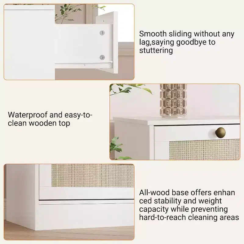 Commode en bois pour chambre à coucher avec 12 tiroirs en rotin, commode large de 61 pouces pour salon, commode de rangement en bois, meuble TV moderne