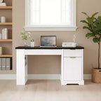 Bureau de direction 55 po avec 2 tiroirs, bureau d'ordinateur à domicile avec prise de courant et panneau perforé, bureau d'écriture en bois pour salon, chambre à coucher