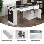 Bureau de direction 55 po avec 2 tiroirs, bureau d'ordinateur à domicile avec prise de courant et panneau perforé, bureau d'écriture en bois pour salon, chambre à coucher