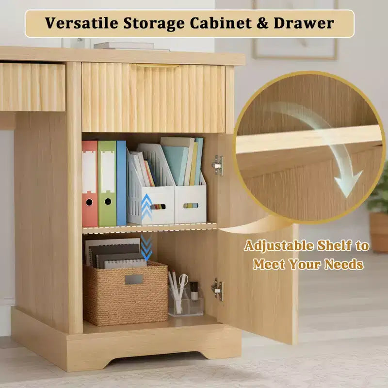 Bureau de direction 55 po avec 2 tiroirs, bureau d'ordinateur à domicile avec prise de courant et panneau perforé, bureau d'écriture en bois pour salon, chambre à coucher