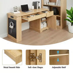 Bureau de direction 55 po avec 2 tiroirs, bureau d'ordinateur à domicile avec prise de courant et panneau perforé, bureau d'écriture en bois pour salon, chambre à coucher