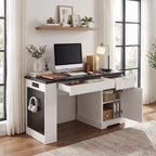 Bureau de direction 55 po avec 2 tiroirs, bureau d'ordinateur à domicile avec prise de courant et panneau perforé, bureau d'écriture en bois pour salon, chambre à coucher