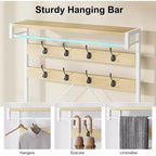 72 porte-manteaux banc à chaussures, banc de rangement industriel pour entrée, grand porte-chaussures aspect bois avec étagère de rangement, barre de suspension et 8 crochets