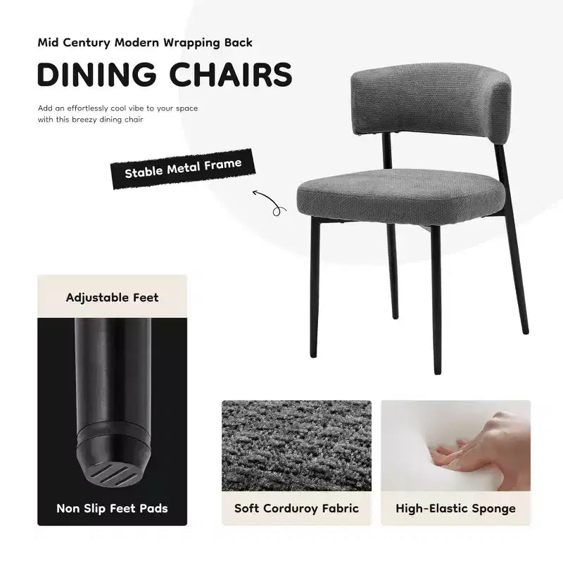 Okak Chaises de salle à manger, lot de 4, avec cadre métallique robuste, chaises de salle à manger modernes avec dossier incurvé, chaises sans accoudoirs pour salle à manger