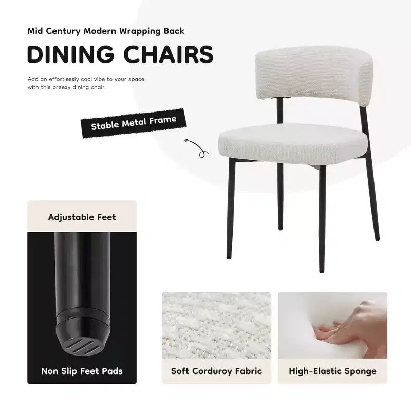 Okak Chaises de salle à manger, lot de 4, avec cadre métallique robuste, chaises de salle à manger modernes avec dossier incurvé, chaises sans accoudoirs pour salle à manger