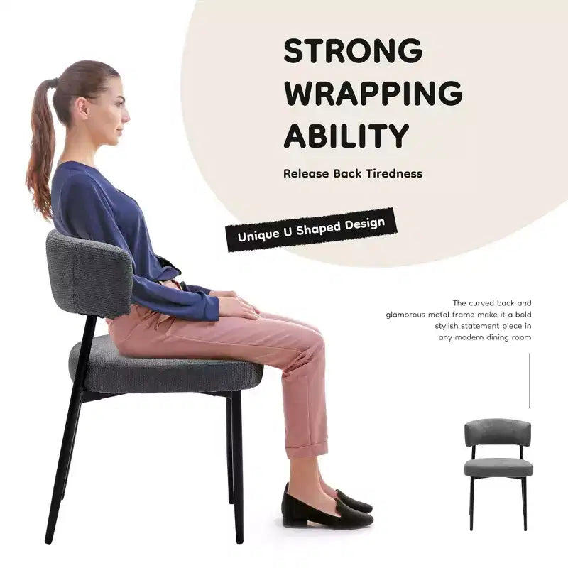 Okak Chaises de salle à manger, lot de 4, avec cadre métallique robuste, chaises de salle à manger modernes avec dossier incurvé, chaises sans accoudoirs pour salle à manger