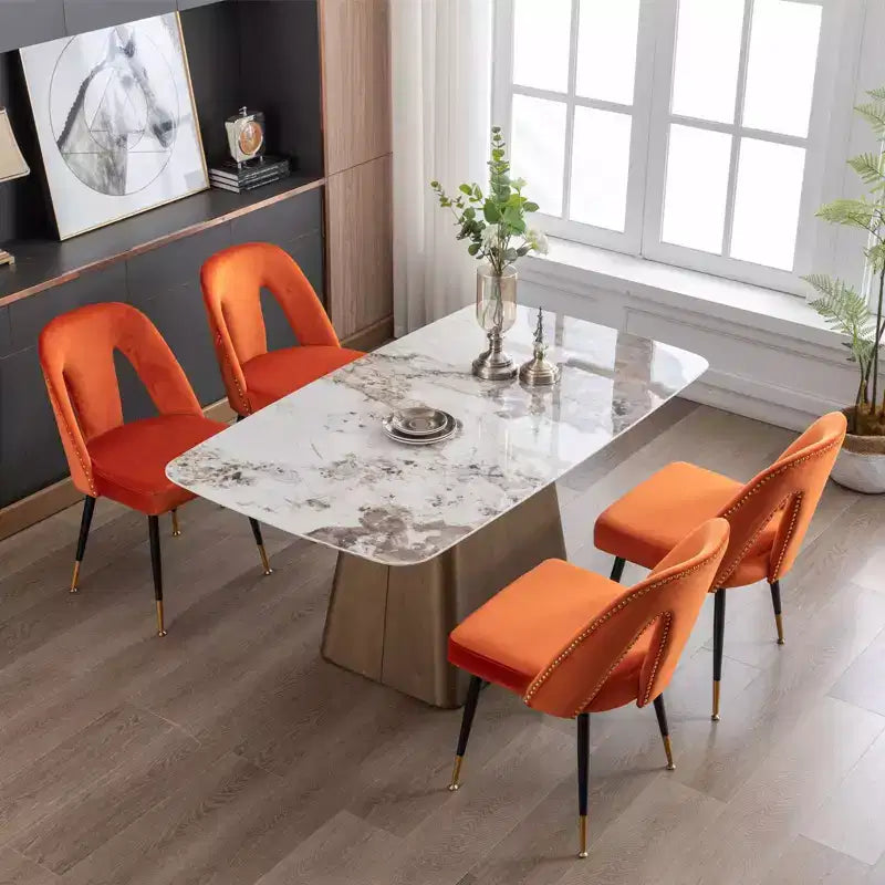 Chaises de salle à manger TUYOHW incurvées et à dossier ouvert avec clous décoratifs, lot de 2 chaises de cuisine en velours avec pieds en métal, chaises de salle à manger modernes pour salon