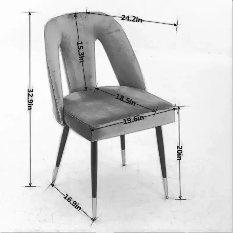 Chaises de salle à manger TUYOHW incurvées et à dossier ouvert avec clous décoratifs, lot de 2 chaises de cuisine en velours avec pieds en métal, chaises de salle à manger modernes pour salon