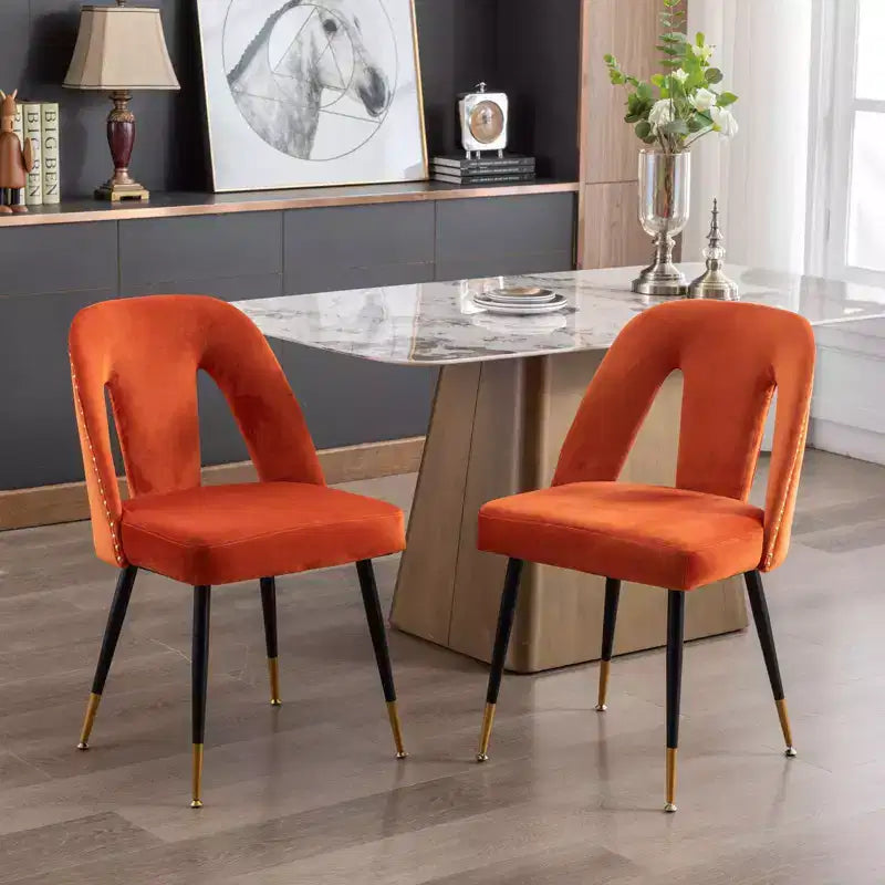 Chaises de salle à manger TUYOHW incurvées et à dossier ouvert avec clous décoratifs, lot de 2 chaises de cuisine en velours avec pieds en métal, chaises de salle à manger modernes pour salon