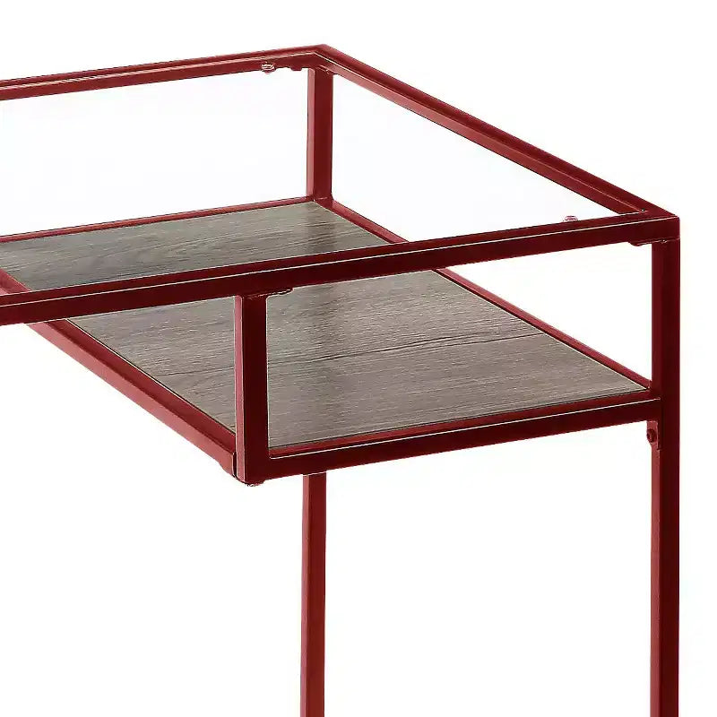 TUYOHW Bureau, Bureaux d'étude avec étagère de rangement, Plateau en verre transparent, Cadre en métal, Piétement luge, Bureau rectangulaire moderne pour bureau à domicile, bureau, chambre à coucher