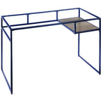 TUYOHW Bureau, Bureaux d'étude avec étagère de rangement, Plateau en verre transparent, Cadre en métal, Piétement luge, Bureau rectangulaire moderne pour bureau à domicile, bureau, chambre à coucher