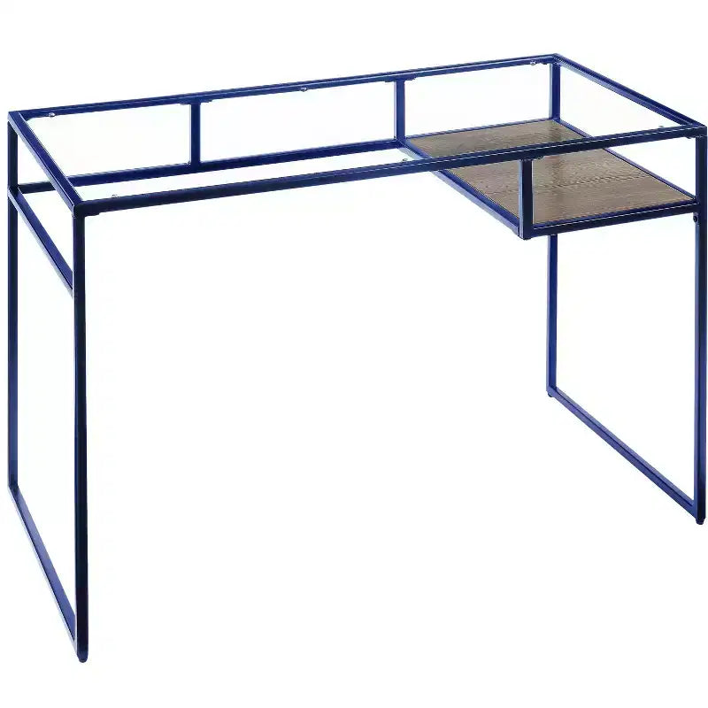 TUYOHW Bureau, Bureaux d'étude avec étagère de rangement, Plateau en verre transparent, Cadre en métal, Piétement luge, Bureau rectangulaire moderne pour bureau à domicile, bureau, chambre à coucher