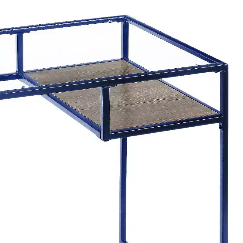 TUYOHW Bureau, Bureaux d'étude avec étagère de rangement, Plateau en verre transparent, Cadre en métal, Piétement luge, Bureau rectangulaire moderne pour bureau à domicile, bureau, chambre à coucher