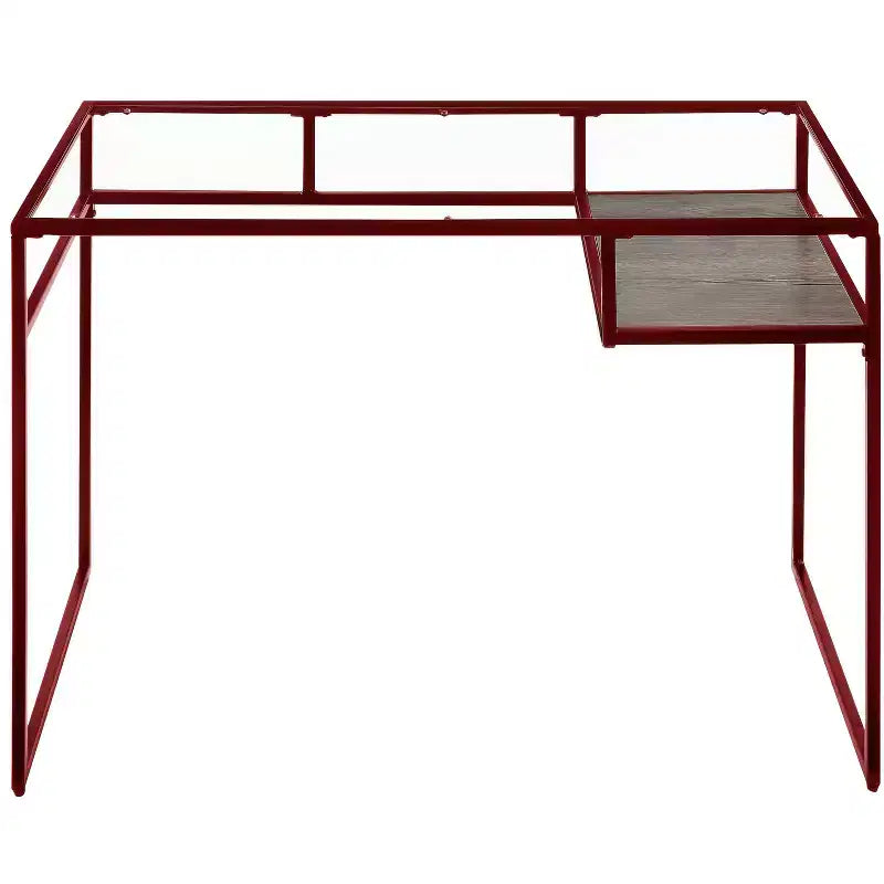 TUYOHW Bureau, Bureaux d'étude avec étagère de rangement, Plateau en verre transparent, Cadre en métal, Piétement luge, Bureau rectangulaire moderne pour bureau à domicile, bureau, chambre à coucher