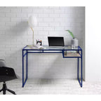 TUYOHW Writing Desk,Study Desks with Storage Shelf,Clear Glass Top,Metal Frame,Sled Base,Modern Rectangular Desk for Home Office,Study,Bedroom
