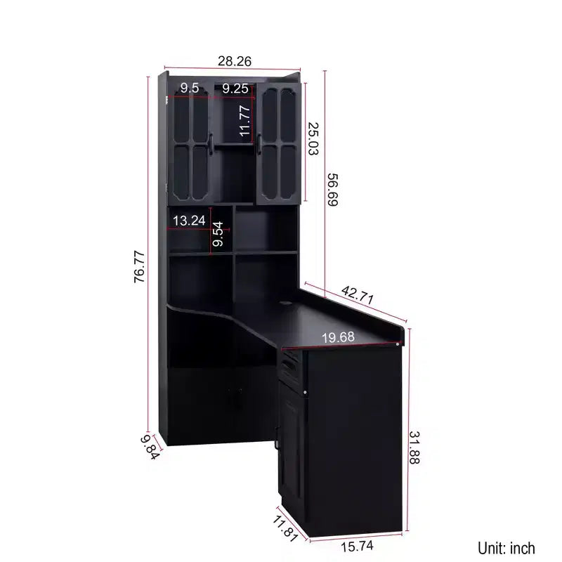 TUYOHW Bureau d'angle en L, Bureau informatique avec huche et étagère, Bureau d'étude 2 en 1 avec tiroirs et armoires, Bureau de travail moderne pour le bureau et l'étude
