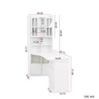 TUYOHW Bureau d'angle en L, Bureau informatique avec huche et étagère, Bureau d'étude 2 en 1 avec tiroirs et armoires, Bureau de travail moderne pour le bureau et l'étude