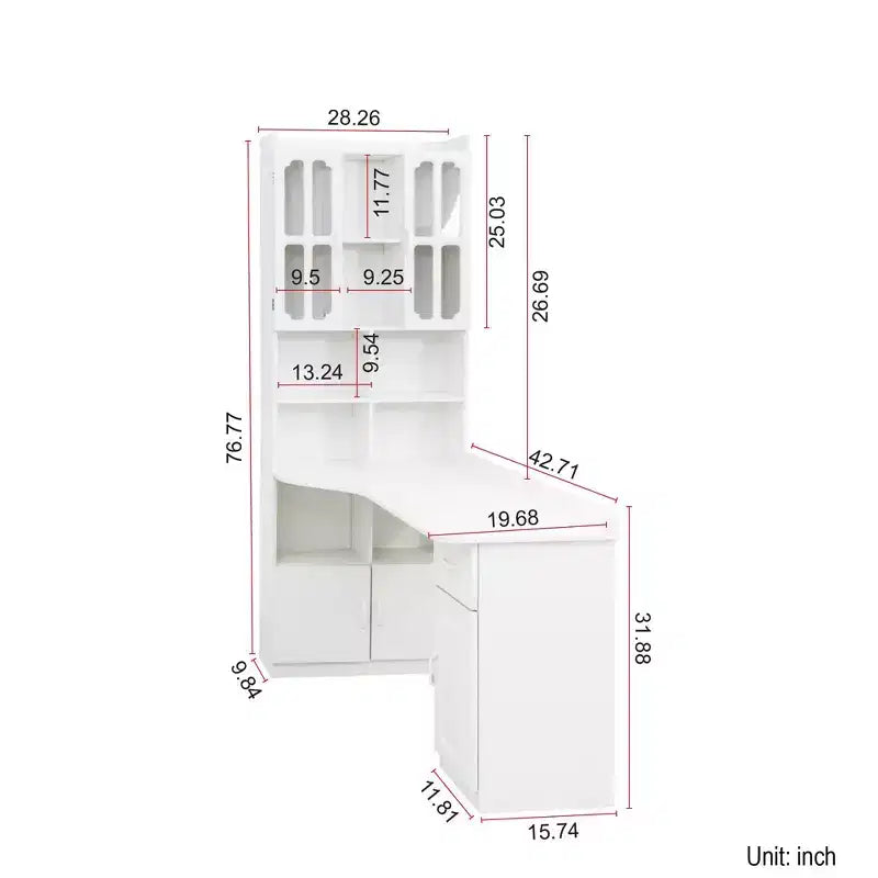 TUYOHW Bureau d'angle en L, Bureau informatique avec huche et étagère, Bureau d'étude 2 en 1 avec tiroirs et armoires, Bureau de travail moderne pour le bureau et l'étude