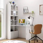 TUYOHW L-Shaped Corner Desk,Computer Desk with Hutch & Bookshelf,2-in-1 Study Desk with Drawers,Cabinets,Modern Working Desk for Office,Study