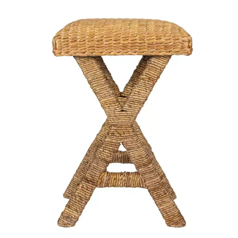 Tabouret en jacinthe d'eau tressée Storied Home, finition naturelle