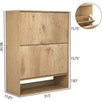 Meuble à chaussures cannelé pour entrée avec 2 tiroirs basculants et étagère ouverte inférieure, étagère à chaussures étroite avec crochets latéraux, meuble à chaussures fin
