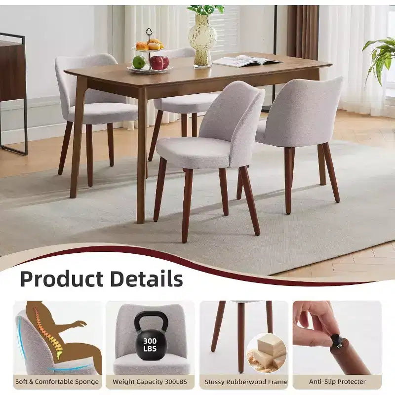 Chaises de salle à manger modernes - Chaises de cuisine rembourrées avec dossier haut, sièges épais rembourrés et pieds en bois, idéales pour la salle à manger/la cuisine