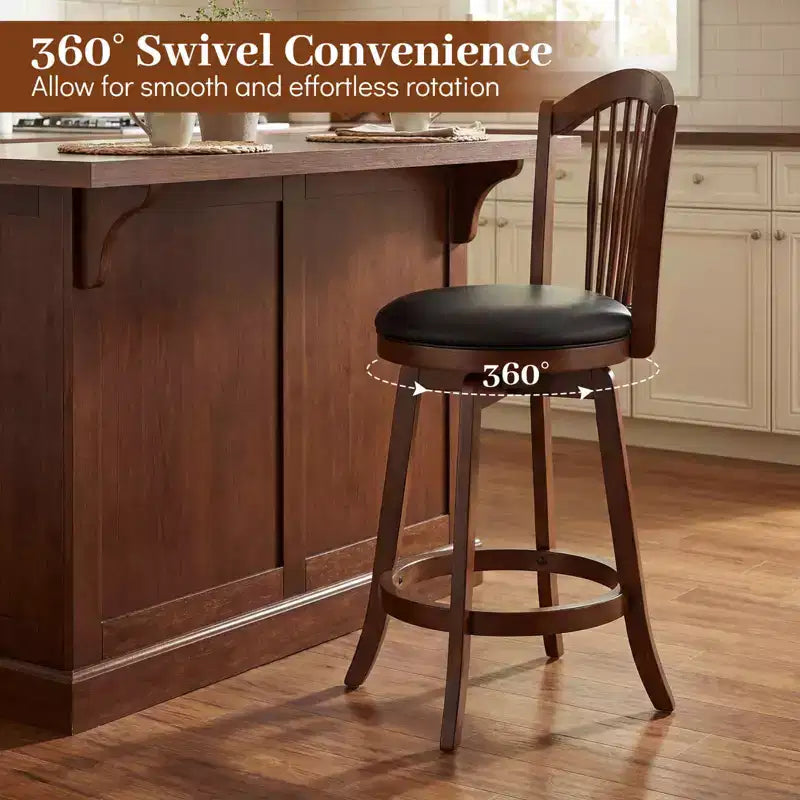 Lot de 2/4 tabourets de bar pivotants Costway, hauteur de comptoir 63,5 cm avec dossiers, cadre en bois marron