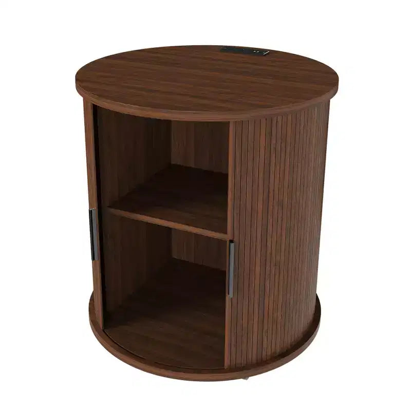 JVNOXK Ensemble deux pièces : Table d'appoint cylindrique de style médiéval moderne et table de chevet de rangement, convient aux salons, Noyer