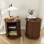 JVNOXK Ensemble deux pièces : Table d'appoint cylindrique de style médiéval moderne et table de chevet de rangement, convient aux salons, Noyer