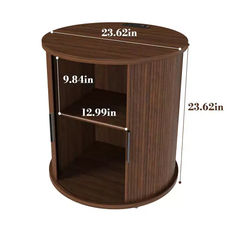 JVNOXK Ensemble deux pièces : Table d'appoint cylindrique de style médiéval moderne et table de chevet de rangement, convient aux salons, Noyer