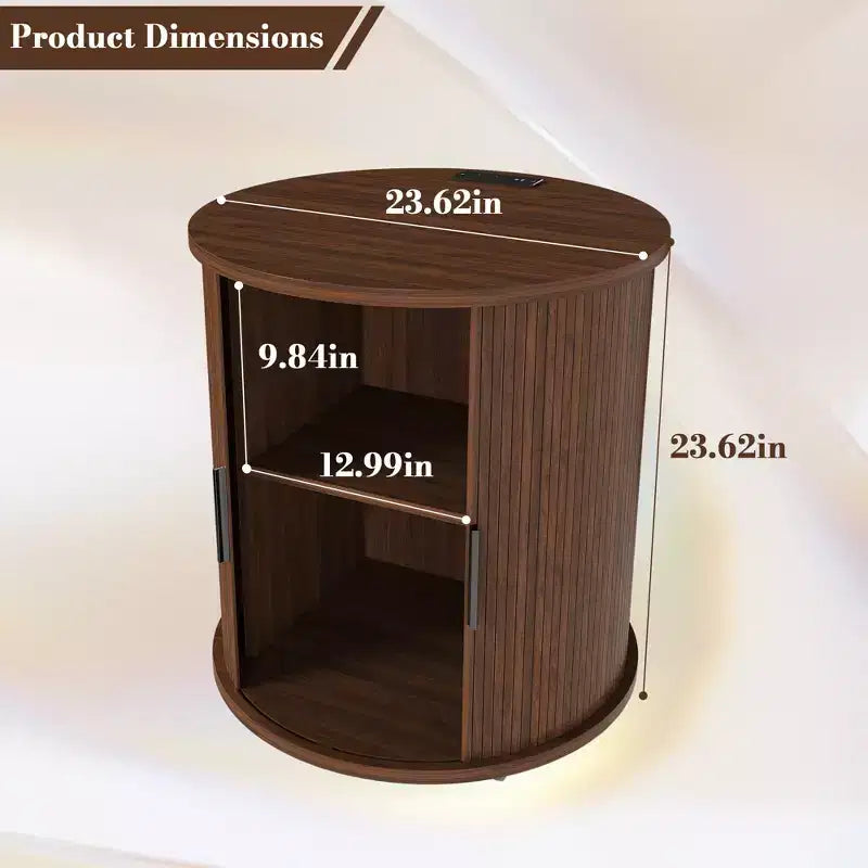 JVNOXK Ensemble deux pièces : Table d'appoint cylindrique de style médiéval moderne et table de chevet de rangement, convient aux salons, Noyer