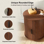 JVNOXK Ensemble deux pièces : Table d'appoint cylindrique de style médiéval moderne et table de chevet de rangement, convient aux salons, Noyer