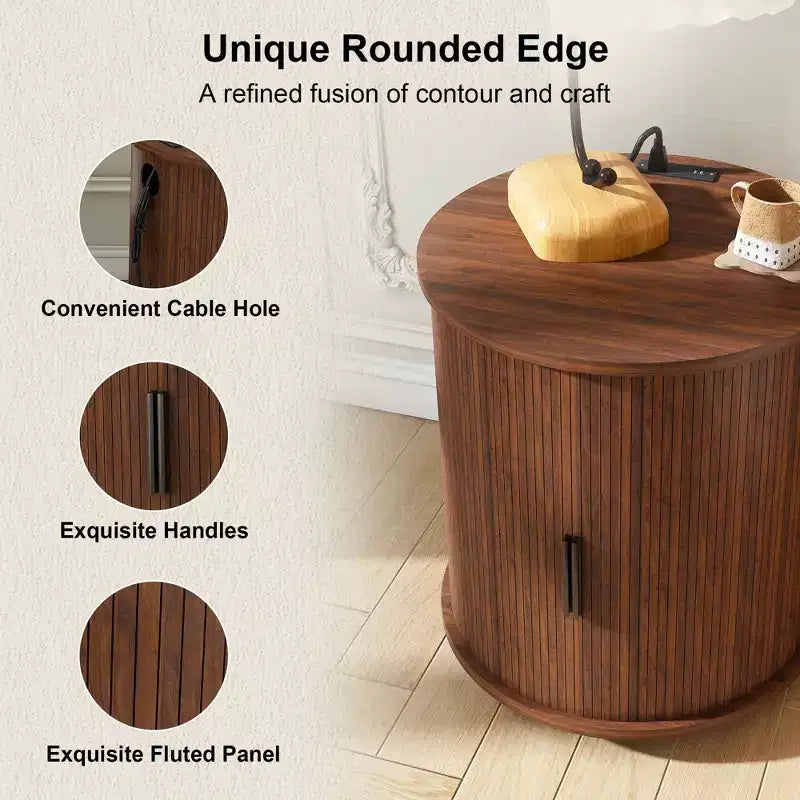 JVNOXK Ensemble deux pièces : Table d'appoint cylindrique de style médiéval moderne et table de chevet de rangement, convient aux salons, Noyer