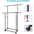 Portant à vêtements roulant à double tringle robuste, portant à vêtements en métal réglable avec une capacité de charge de 68 kg, roues verrouillables et étagère inférieure