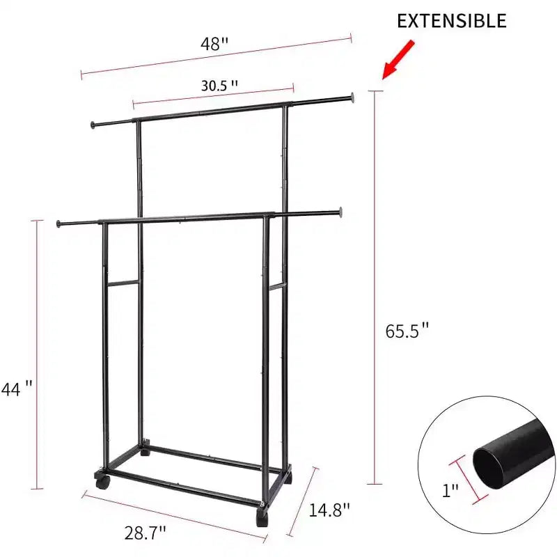 Portant à vêtements roulant à double tringle robuste, portant à vêtements en métal réglable avec une capacité de charge de 68 kg, roues verrouillables et étagère inférieure