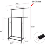Portant à vêtements roulant à double tringle robuste, portant à vêtements en métal réglable avec une capacité de charge de 68 kg, roues verrouillables et étagère inférieure