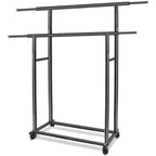 Portant à vêtements roulant à double tringle robuste, portant à vêtements en métal réglable avec une capacité de charge de 68 kg, roues verrouillables et étagère inférieure