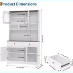 Armoire de cuisine de style campagnard, buffet autoportant de 180 cm de haut avec étagères ouvertes et plan de travail pour la cuisine ou la salle à manger