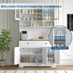 Armoire de cuisine de style campagnard, buffet autoportant de 180 cm de haut avec étagères ouvertes et plan de travail pour la cuisine ou la salle à manger