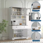 Armoire de cuisine de style campagnard, buffet autoportant de 180 cm de haut avec étagères ouvertes et plan de travail pour la cuisine ou la salle à manger