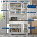 Armoire de cuisine de style campagnard, buffet autoportant de 180 cm de haut avec étagères ouvertes et plan de travail pour la cuisine ou la salle à manger