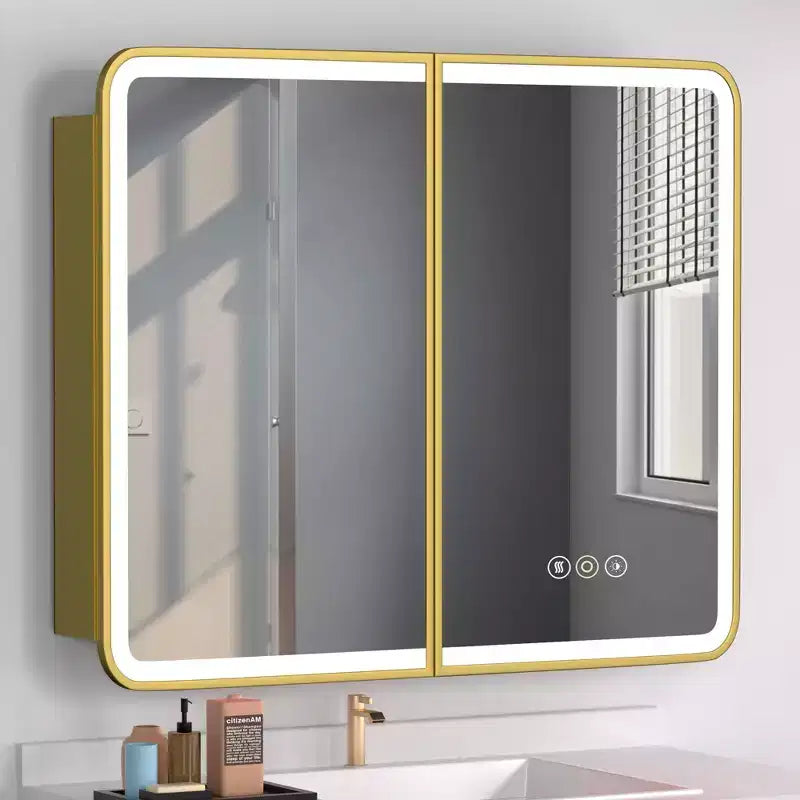 HOME Medicine Cabinet with LED Mirror,Surface or Recessed Mount,Defogger,Memory Function,3-Color Lighting,USB&Outlet,Dimmer,Storage Shelf